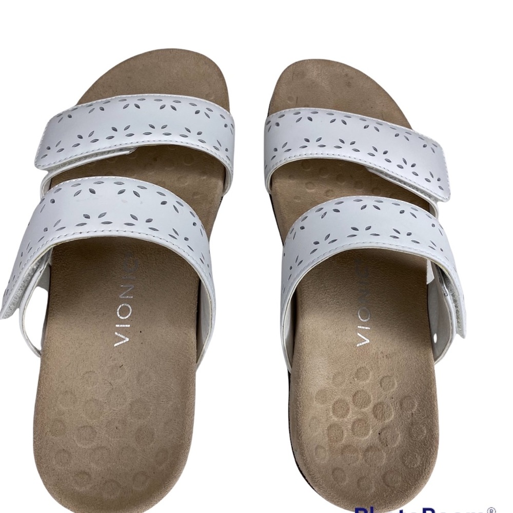 Vionic Randi Leather Slide Sandals White SZ 9